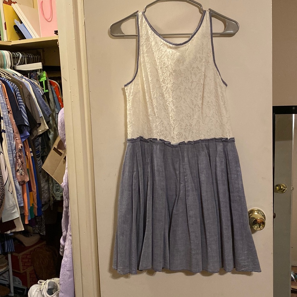 Lace and denim pleated dress